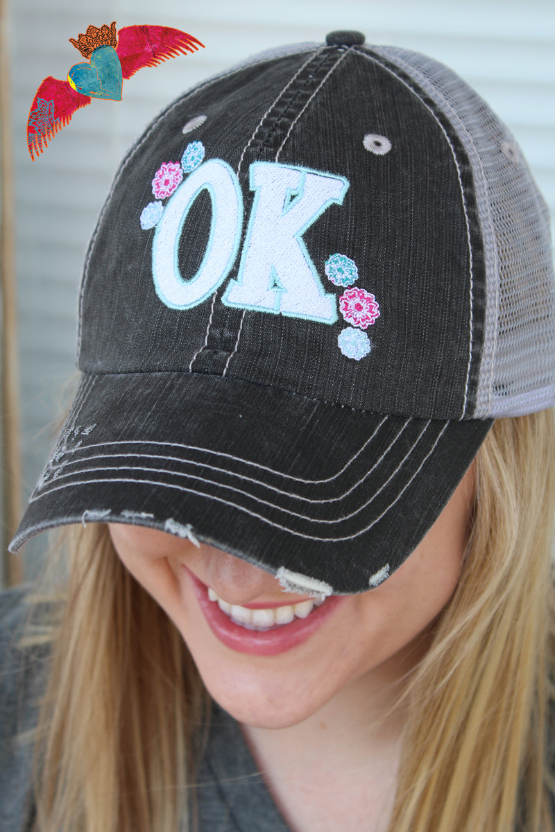 OK Floral Ball Cap (Oklahoma) - Bless UR Heart Boutique