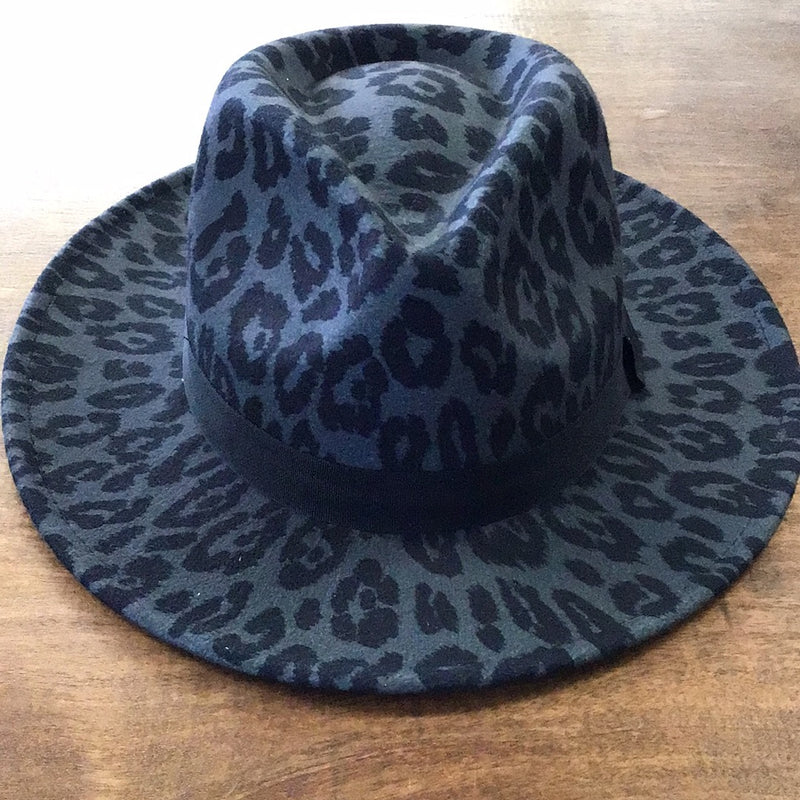 Black and gray leopard hat