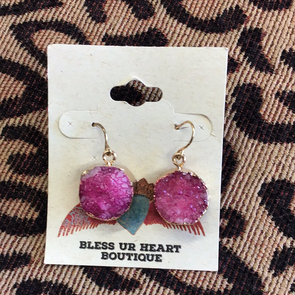 Ear102pu pink crystal fishhook earrings