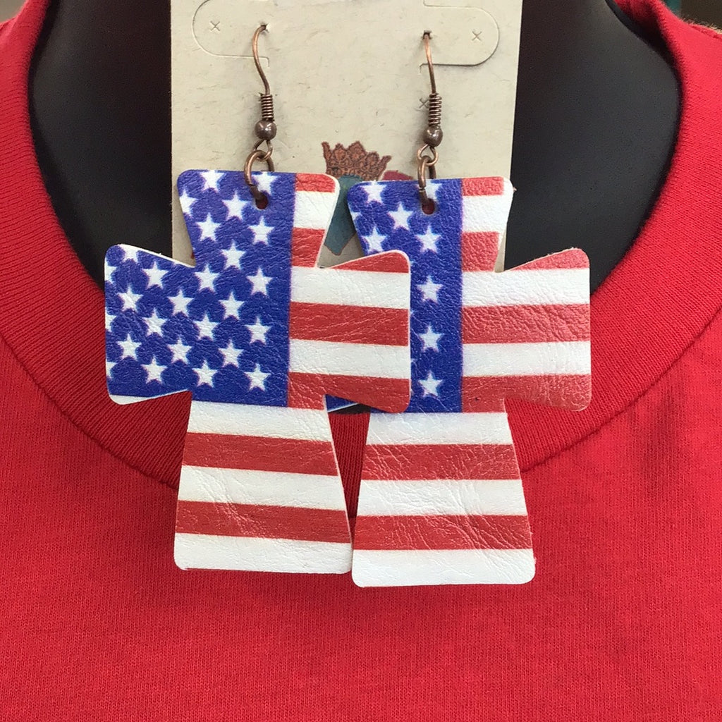 Ear190 American Flag Cross Earrings
