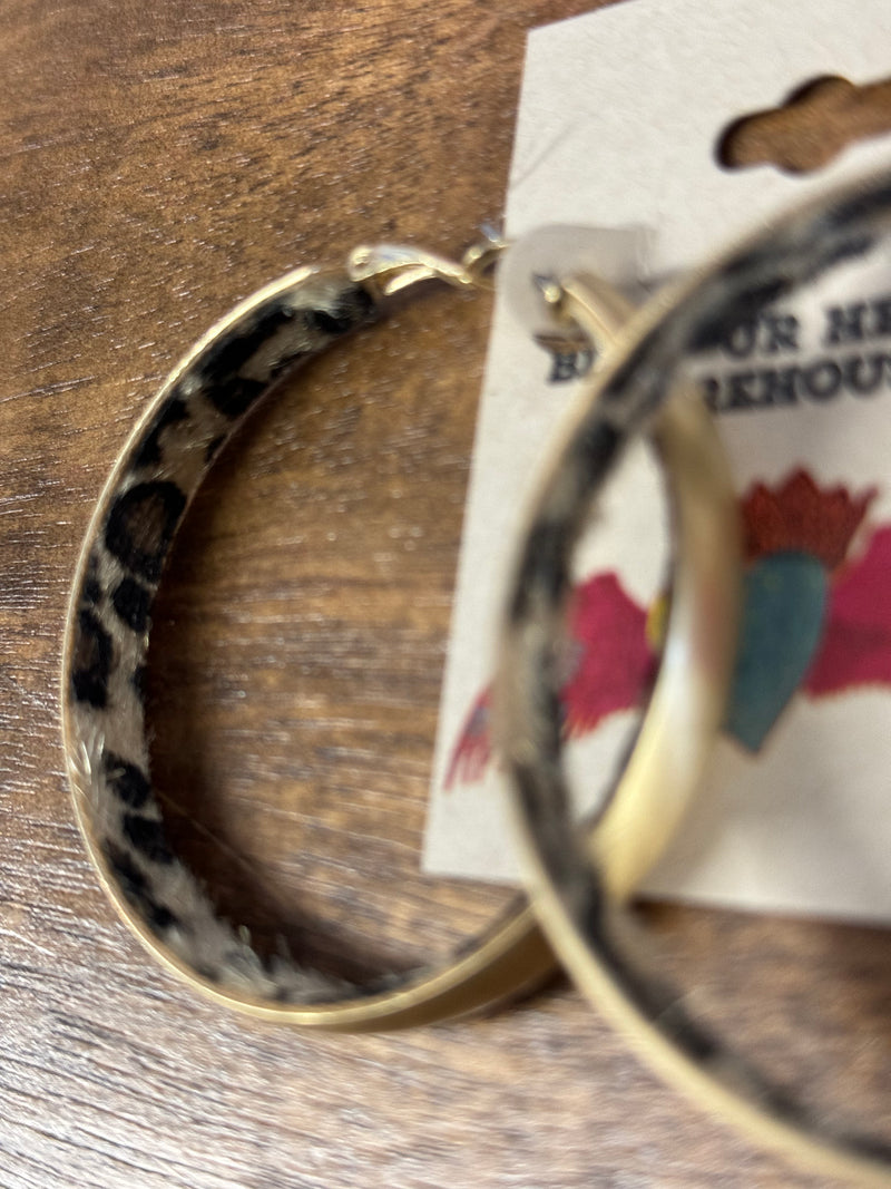 Large Gold and Leopard hair on hoop earrings Ear913