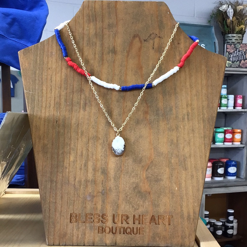 Red white blue and gold Two strand necklace Nck170