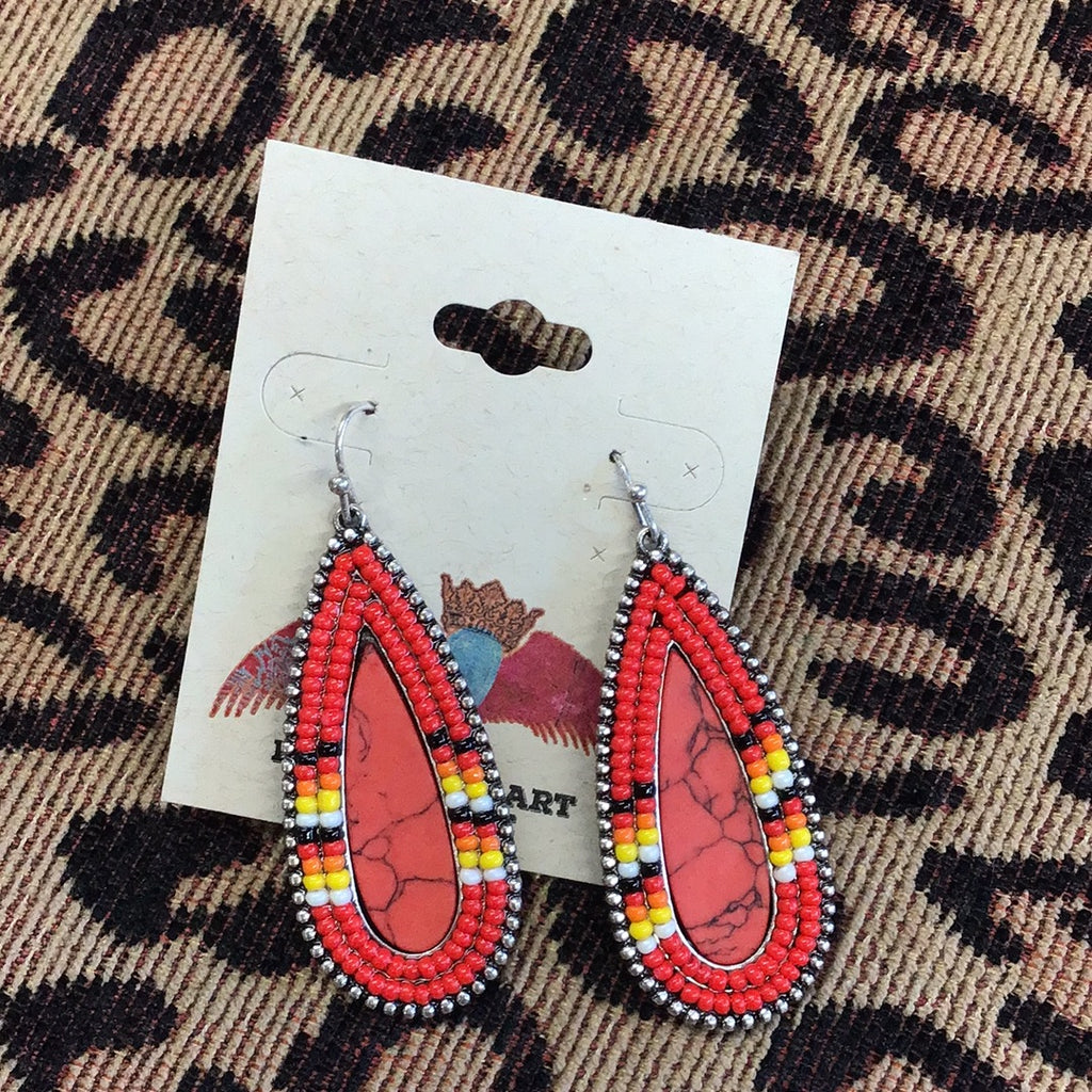 Ear203 Red beaded native earrings