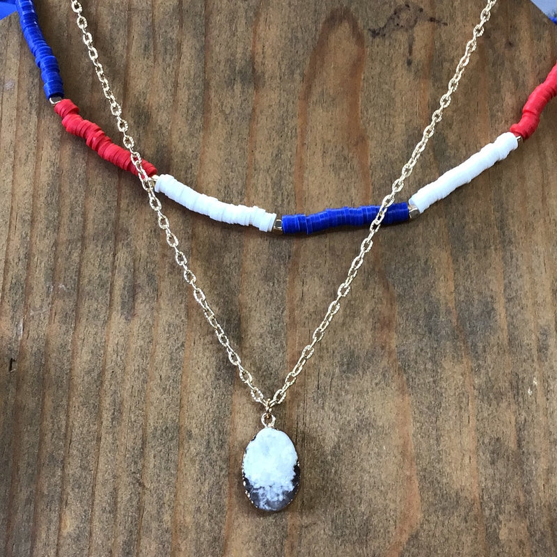 Red white blue and gold Two strand necklace Nck170