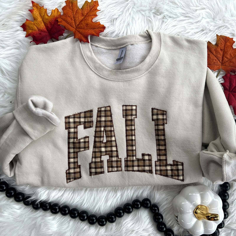 Fall Appliqué Plaid Sweatshirt