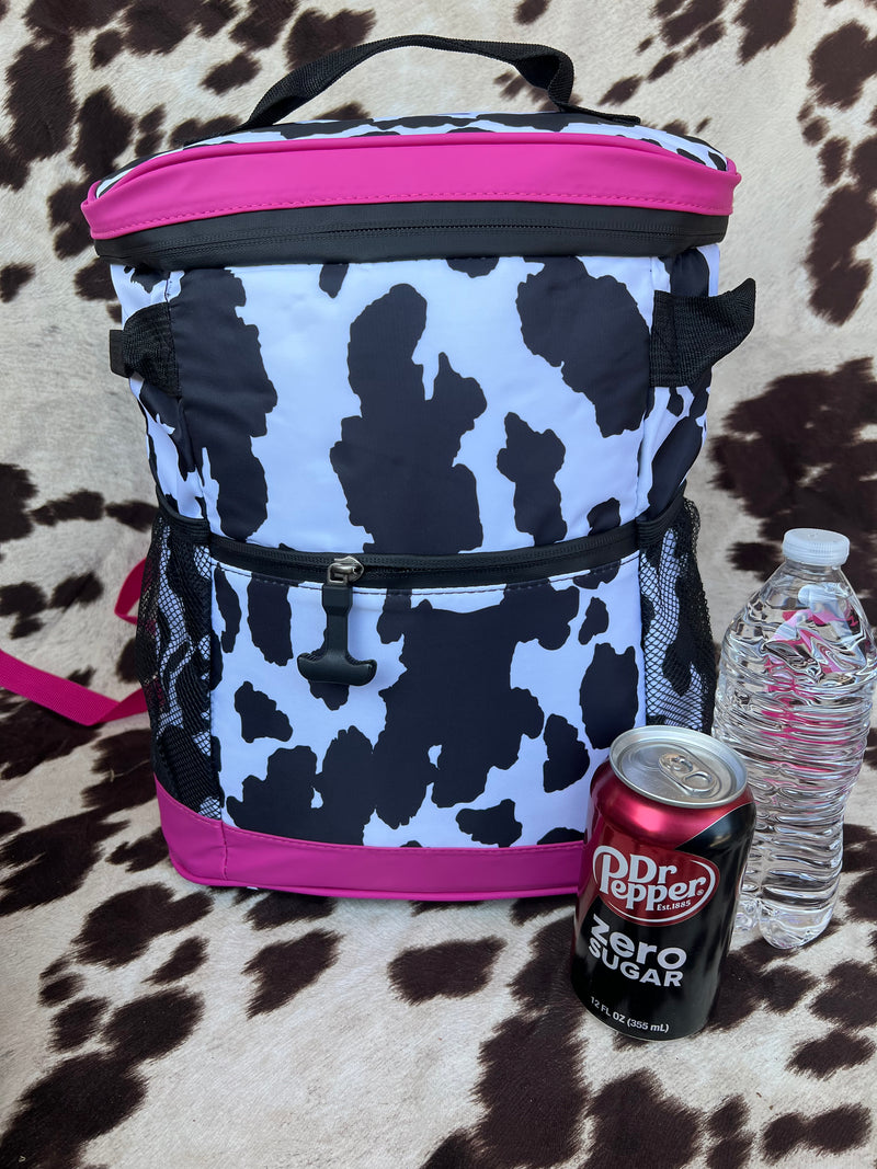 Black & White Cow Print Backpack Cooler