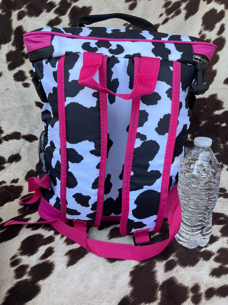 Black & White Cow Print Backpack Cooler
