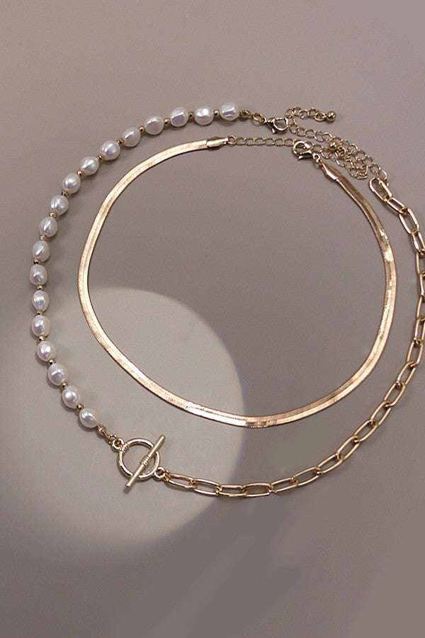 Mix Pearl Link Chain Multi Layer Necklace J6006