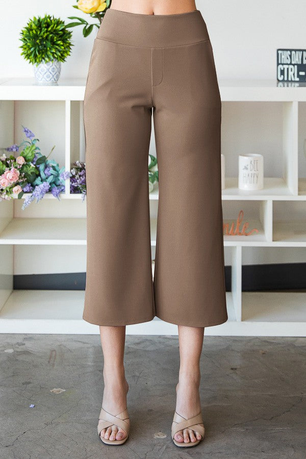 Wide Waistband Solid Culottes - Mocha P6004