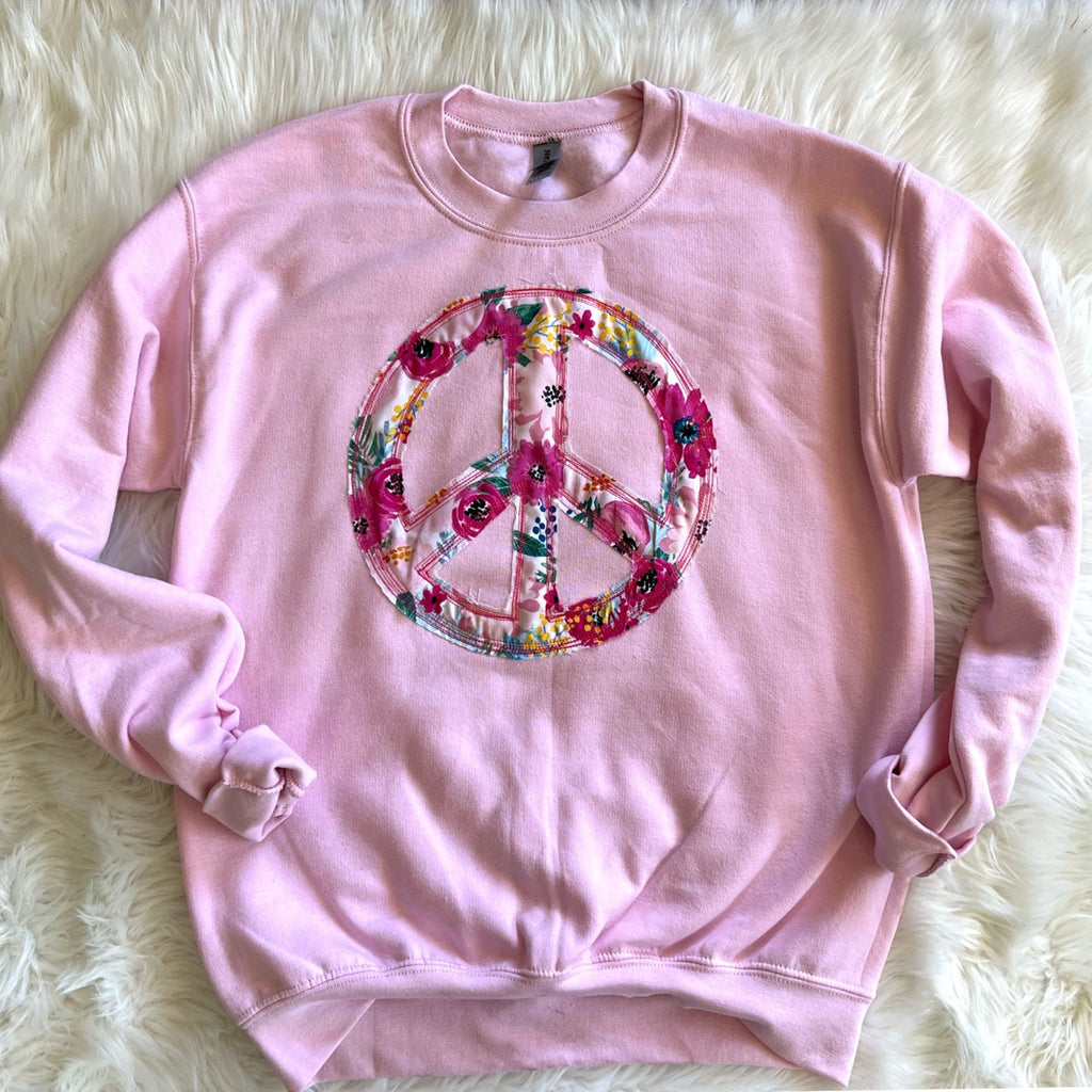 Pink Poppy Peace Sign Applique Pink Sweatshirt
