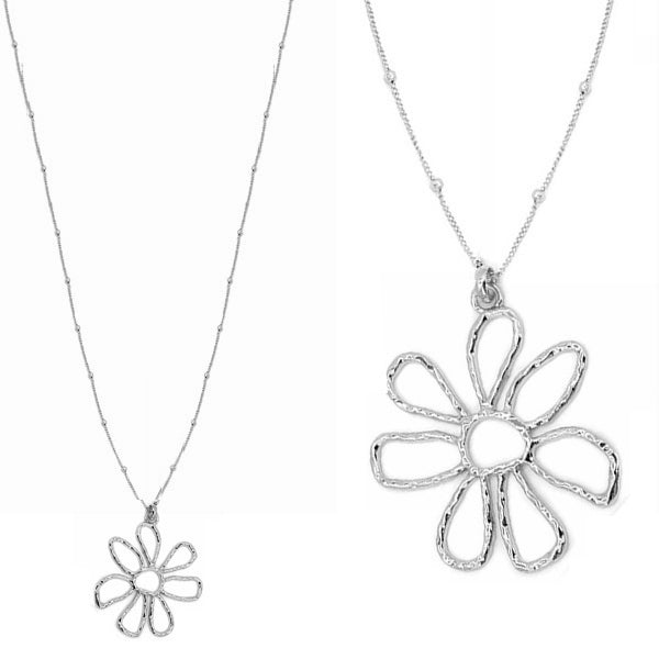 Long SILVER Flower Necklace NCK1120