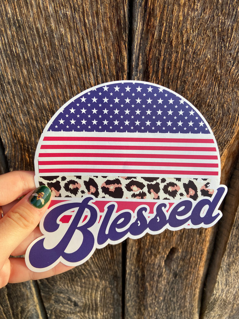 Blessed Cheetah Print American Flag Sticker