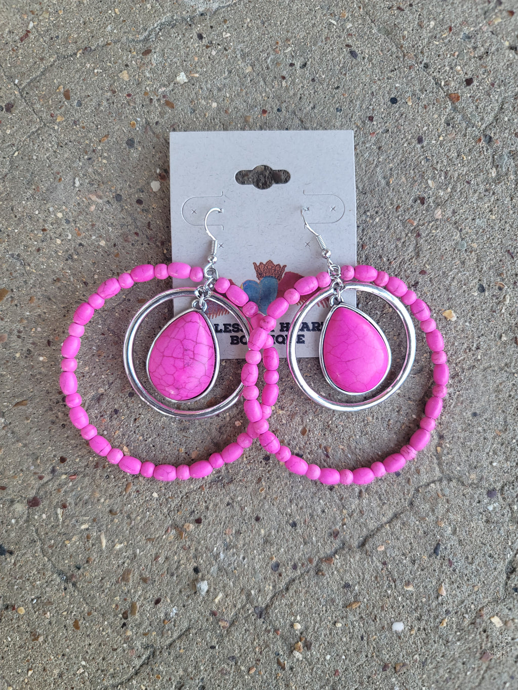 Hot Pink Beaded Earrings Ear1305