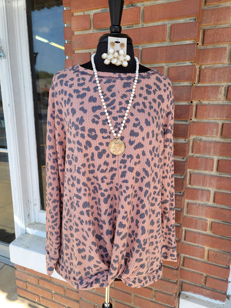 Rose Leopard Waffle Top Knot Plus TOP1307