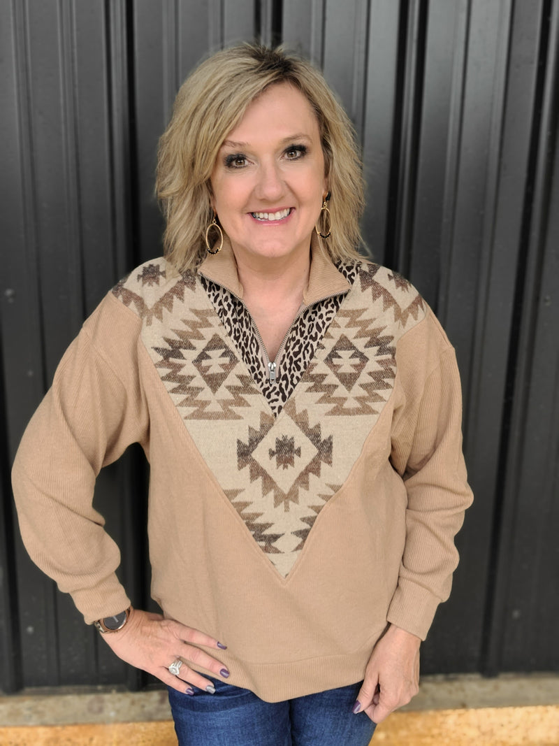 SEARCHING FOR ADVENTURE PULLOVER IN TAN Top1322