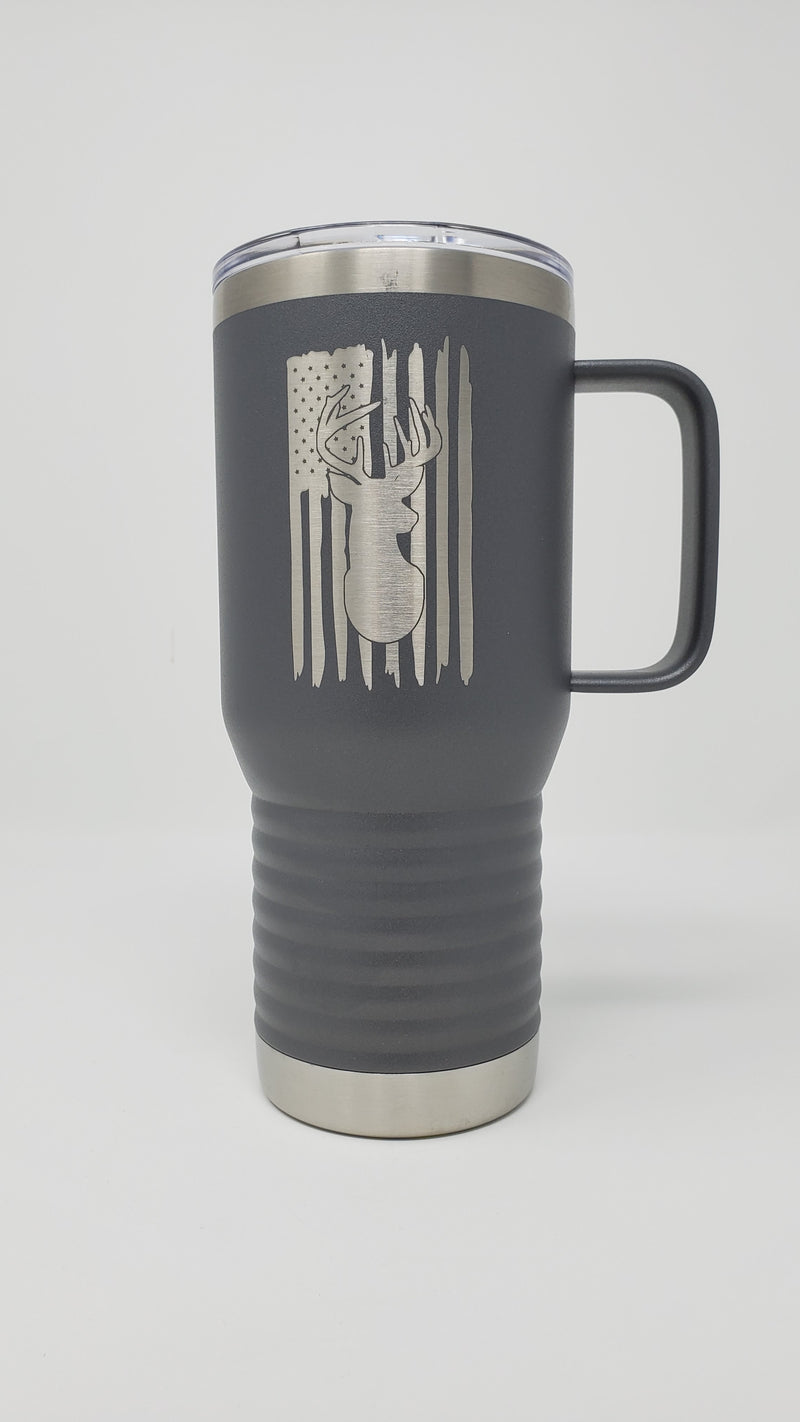 Deer American Flag 20oz Handle Engraved Tumbler