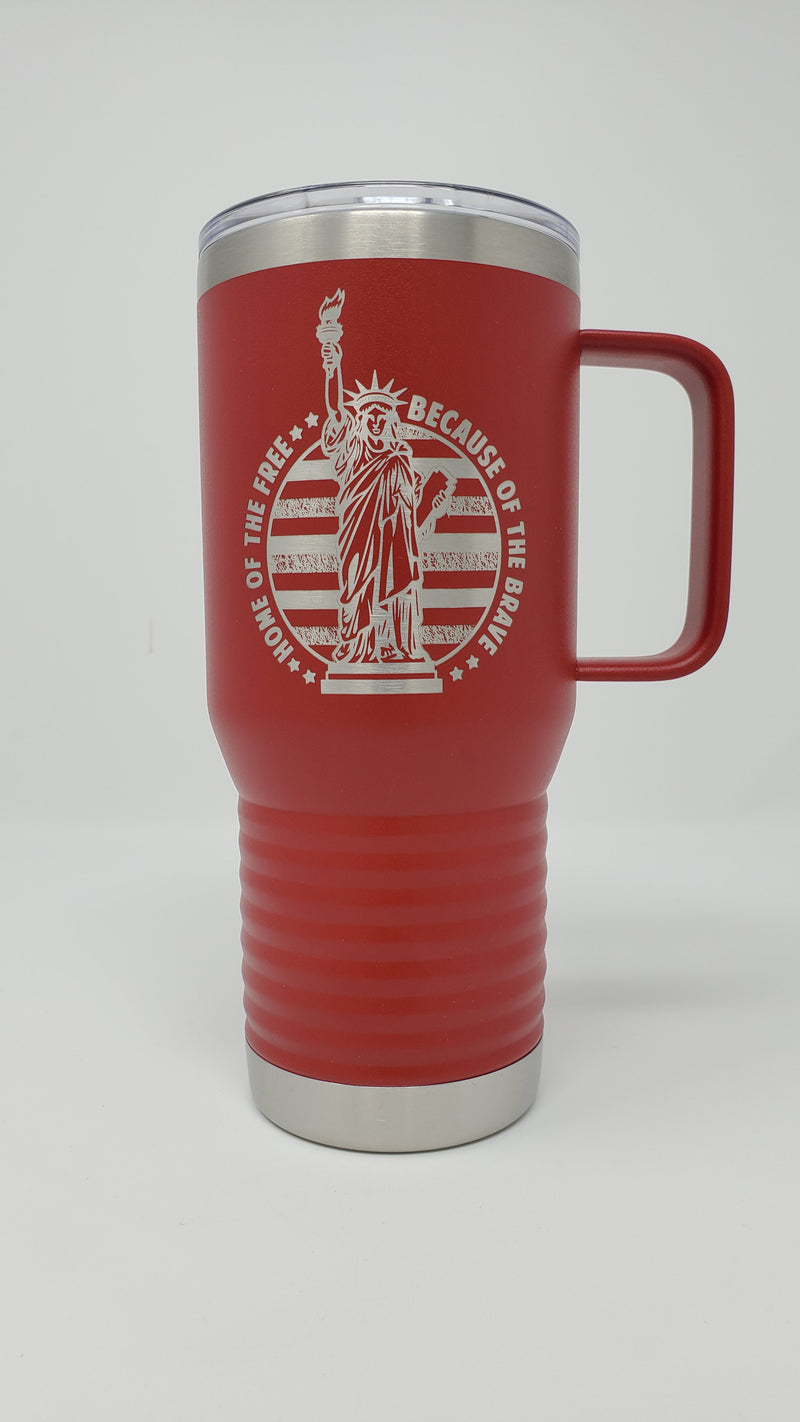 Land of the Free Statue of Liberty 20oz Handle Engraved Tumbler