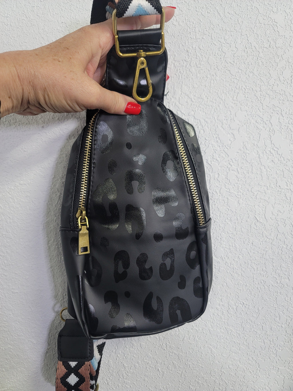 Black Leopard Sling Bag