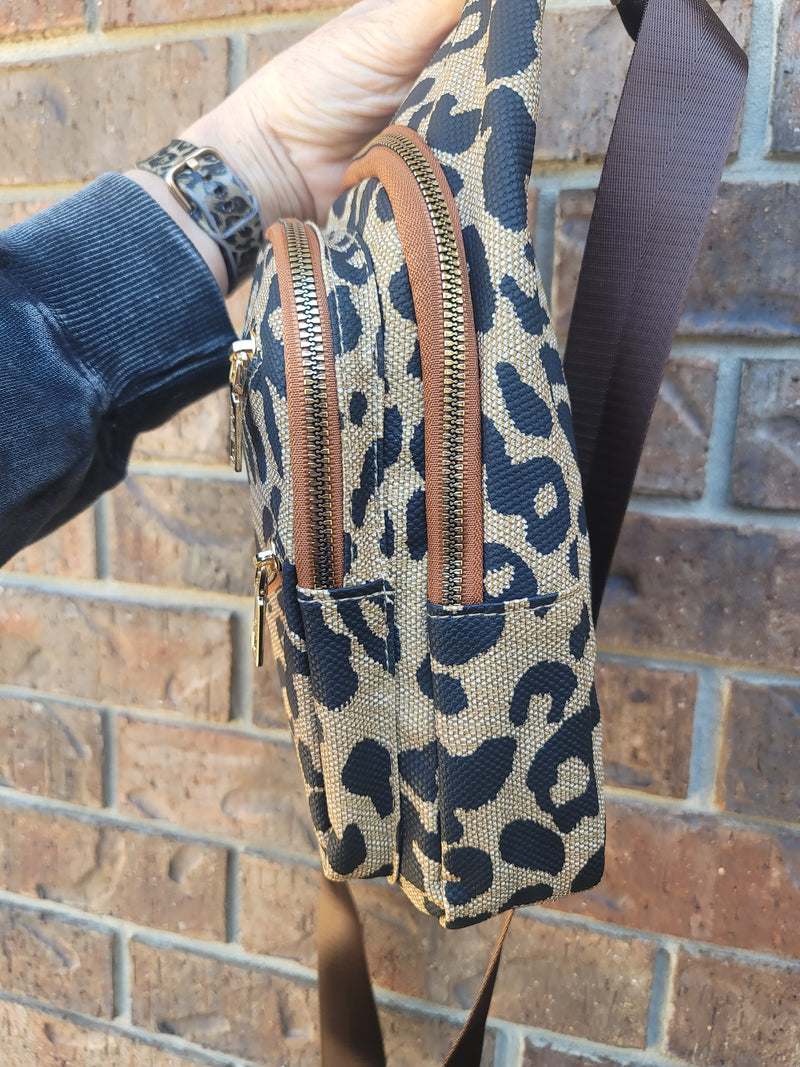 Leopard Sling Zipper Crossbody Bag