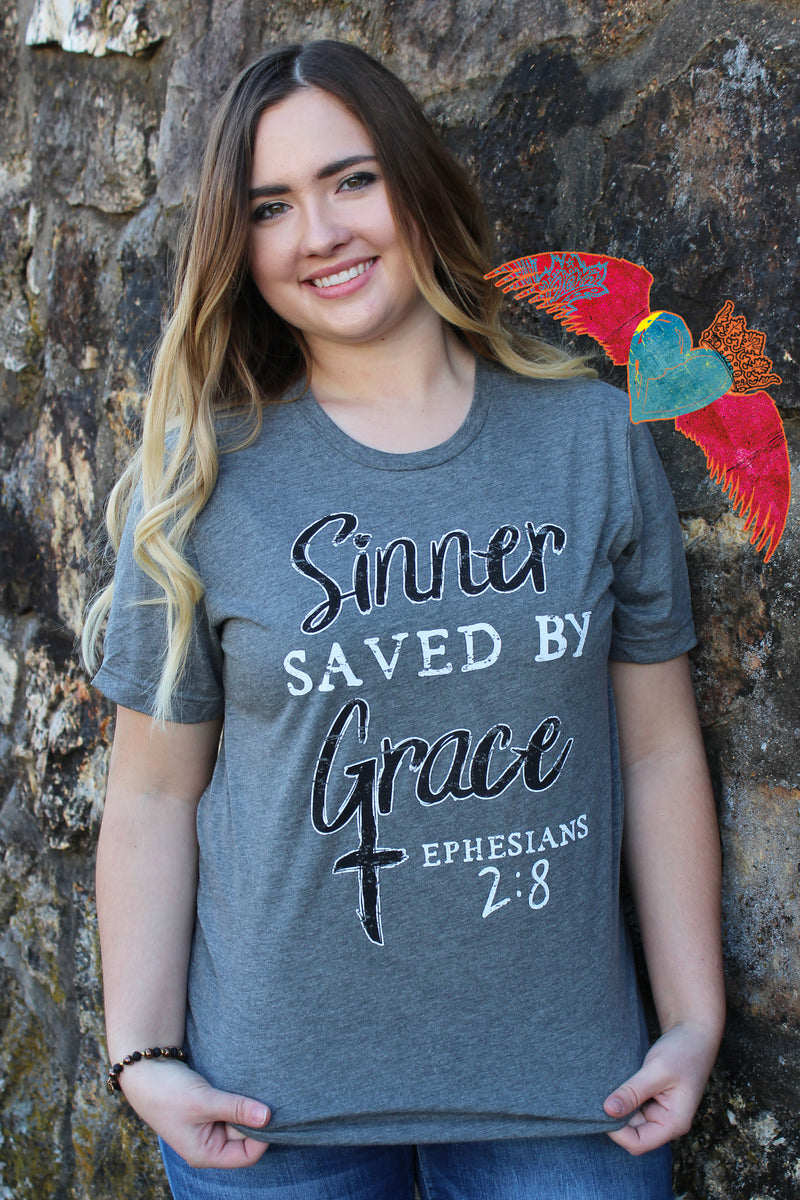 Sinner Saved By Grace Crew Neck Tee - Bless UR Heart Boutique