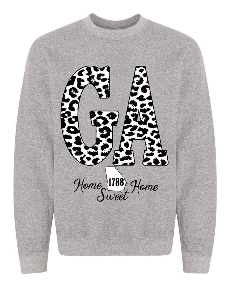 Snow Leopard State Sweatshirt (AR, KS, MO, OK, TX, GA, SD, WV) - Bless UR Heart Boutique