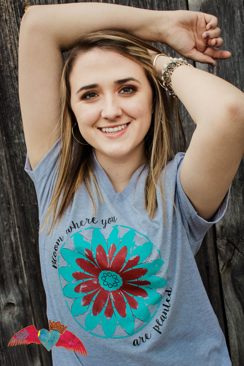 Bloom Where You Are Planted V-Neck Tee - Bless UR Heart Boutique