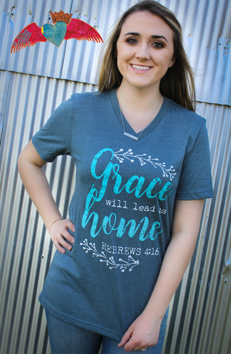 Grace Will Lead Us Home V-Neck Tee - Bless UR Heart Boutique