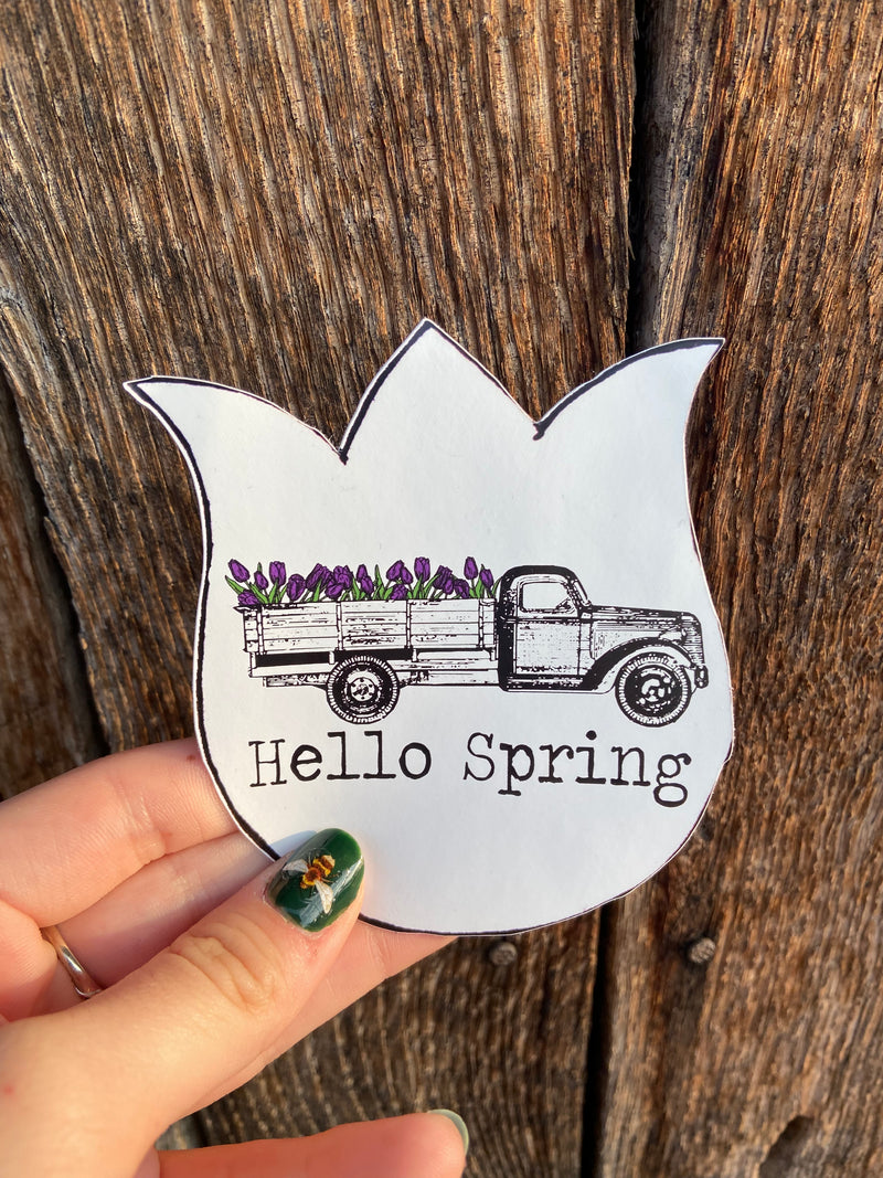 Hello Spring Tulip Sticker