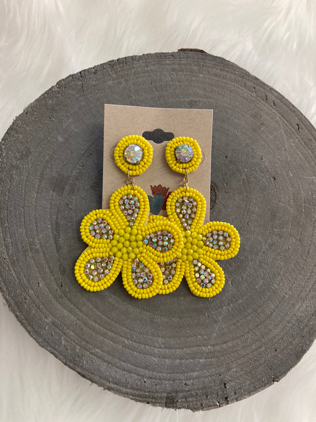 Yellow Beaded Flower Earring EAR1315