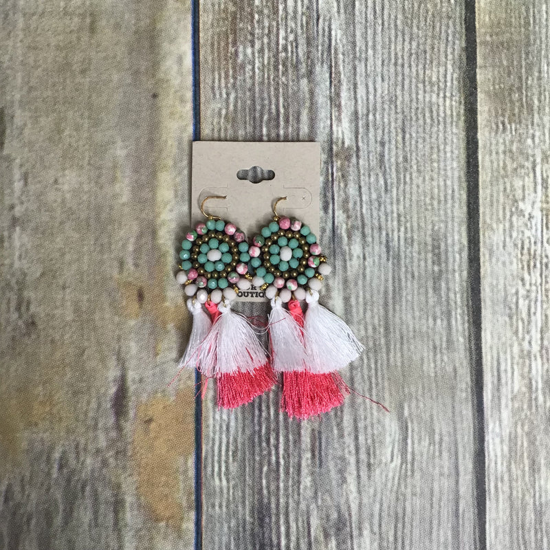 Turquoise and pink beaded dangle earrings EAR315 - Bless UR Heart Boutique