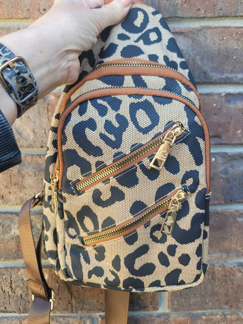 Leopard Sling Zipper Crossbody Bag