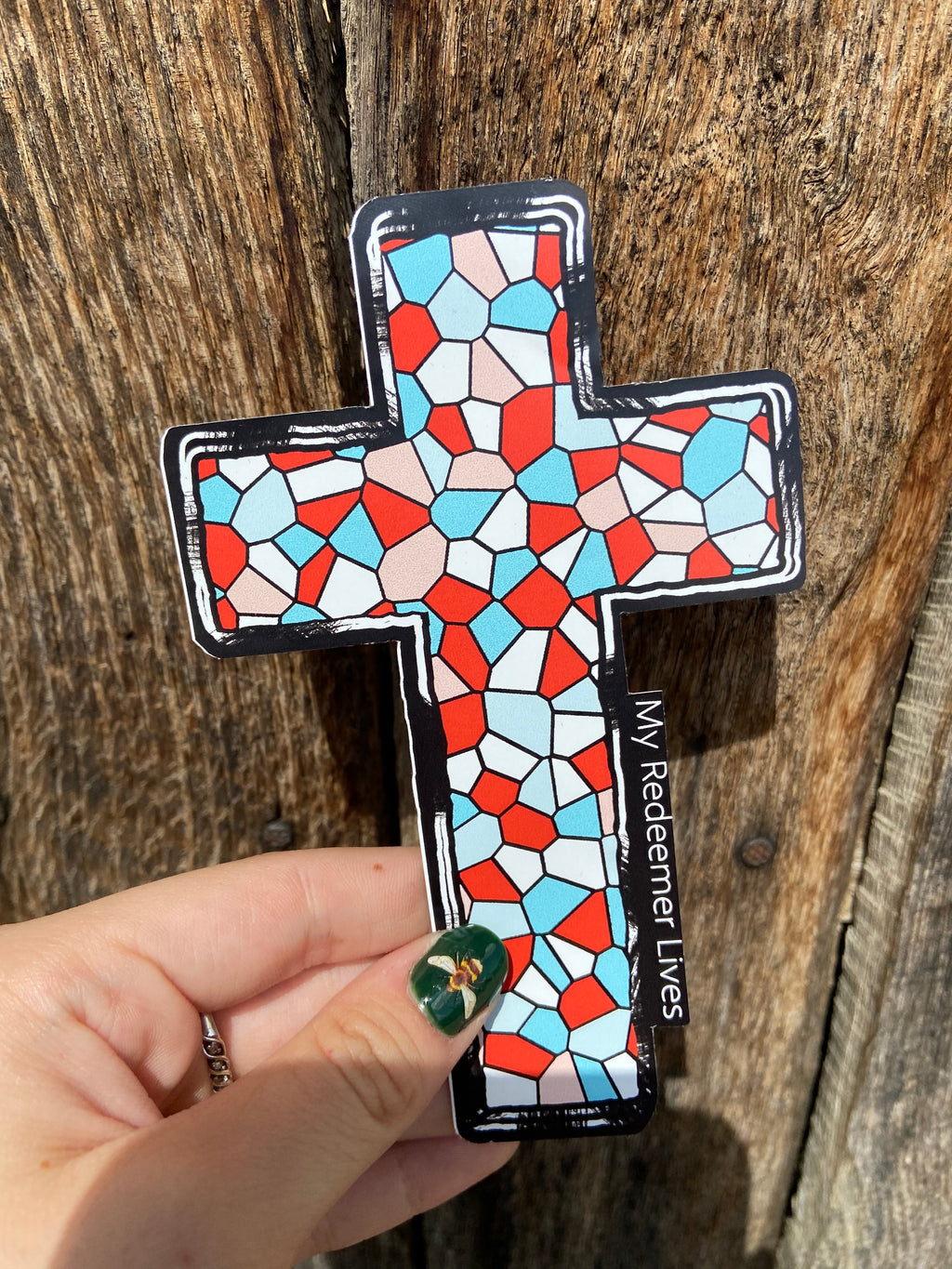 Stained Glass Cross Sticker