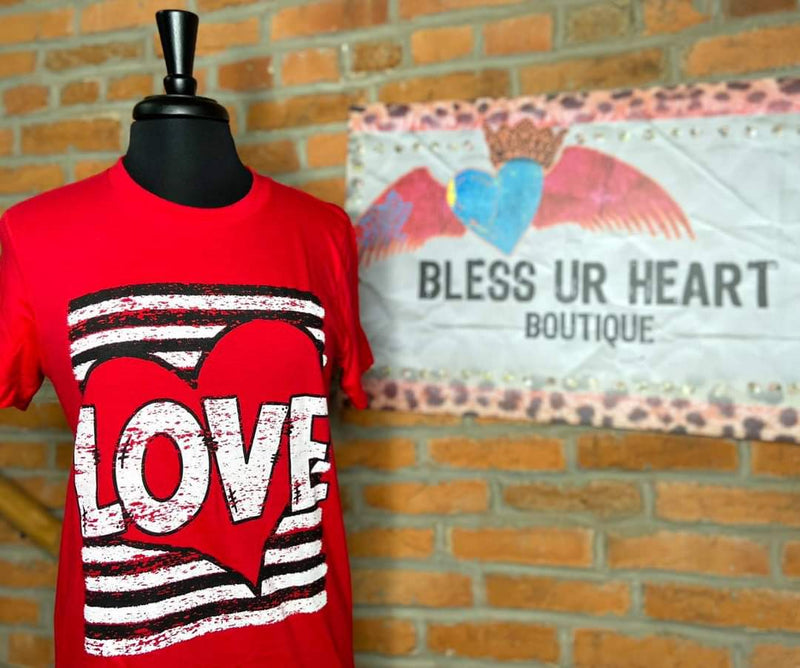 Love Heart & Stripes Tee - Bless UR Heart Boutique
