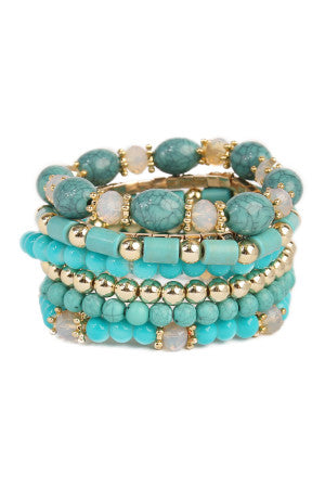 Turquoise & Gold 7 Strands Bracelet BRAC1002