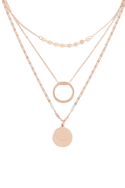 Gold Three Strand Disk Necklace NCK1107