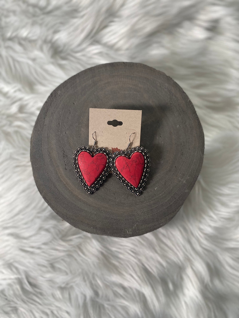 Vintage Red Marble Heart Earrings EAR1207