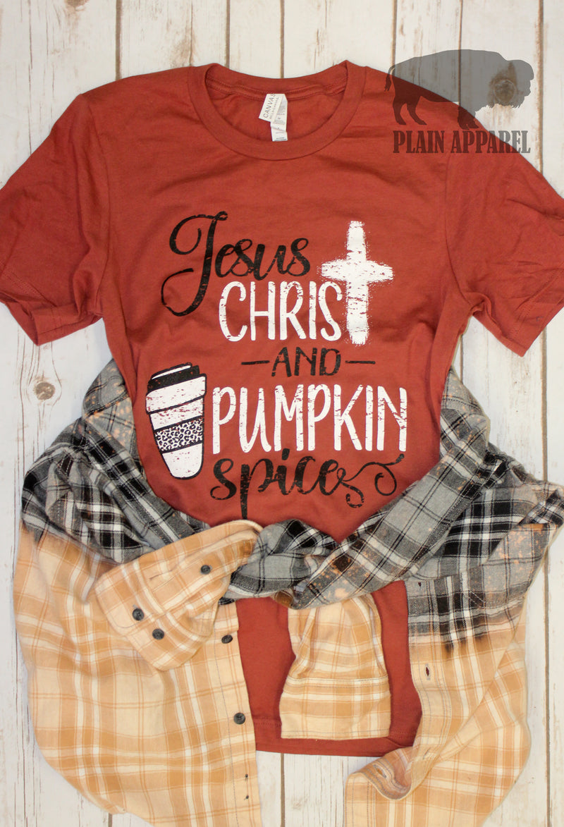 Jesus Christ & Pumpkin Spice Tee  **Pre-Order** - Bless UR Heart Boutique