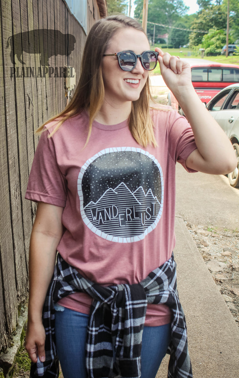 Wanderlust Mauve Crew Neck Tee - Bless UR Heart Boutique