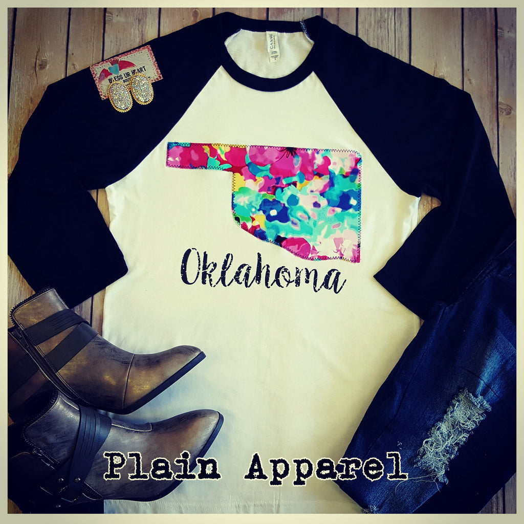 Oklahoma Watercolor Raglan - Bless UR Heart Boutique