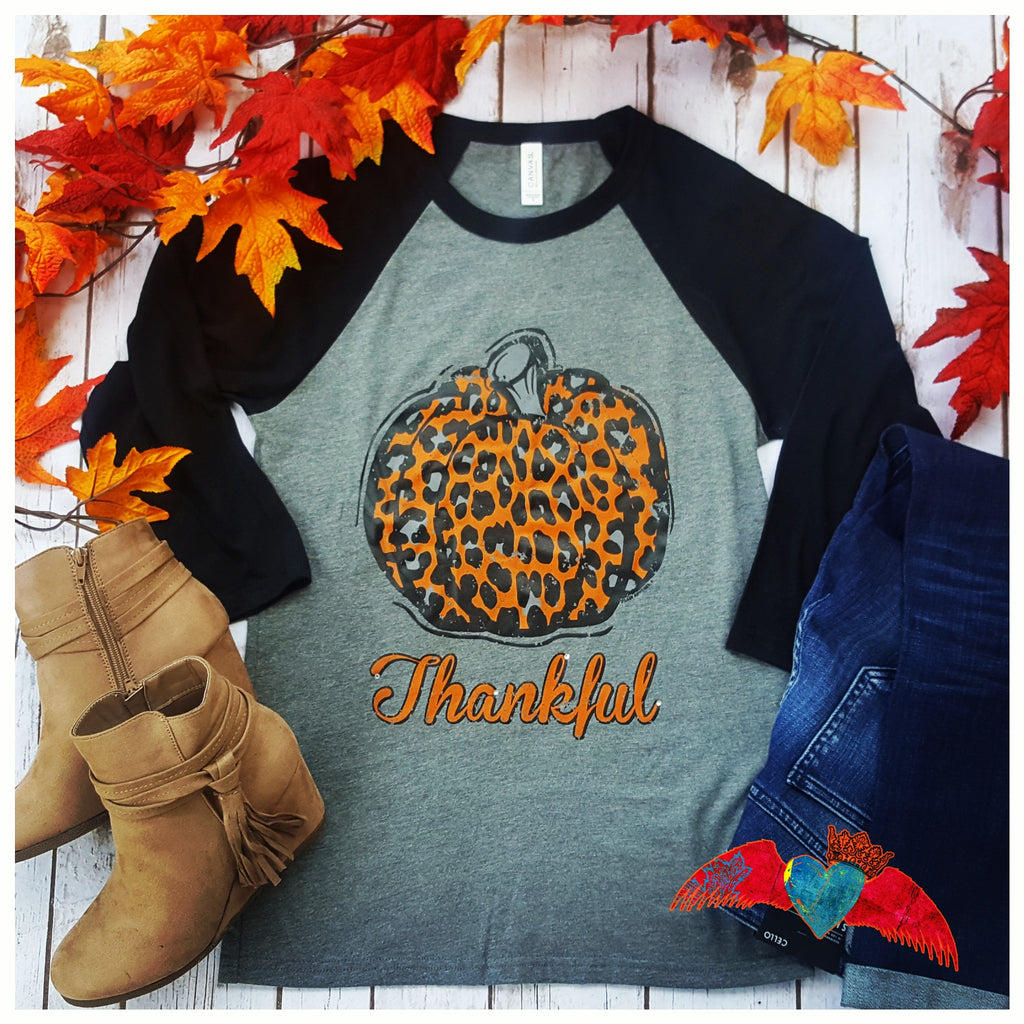 Thankful Leopard Pumpkin Raglan - Bless UR Heart Boutique