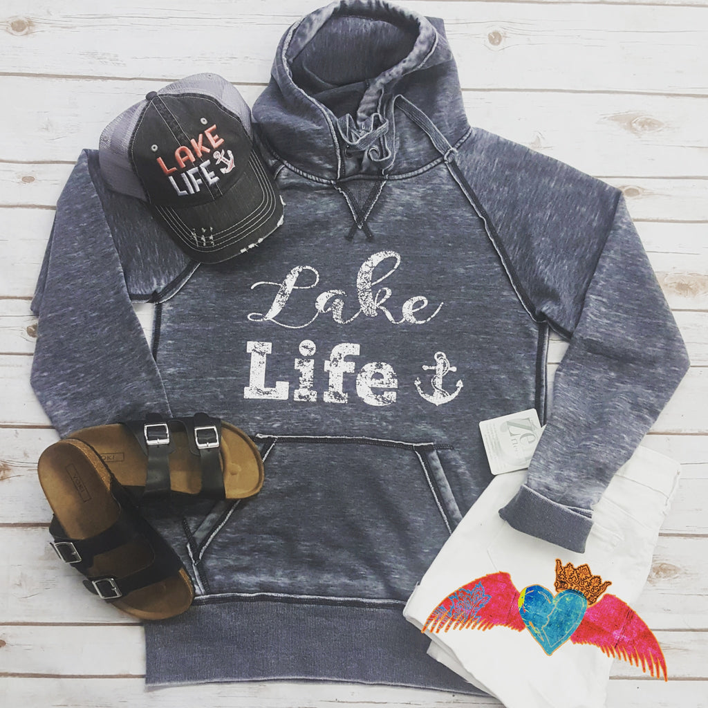 Lake Life Vintage Style Hoodie - Bless UR Heart Boutique