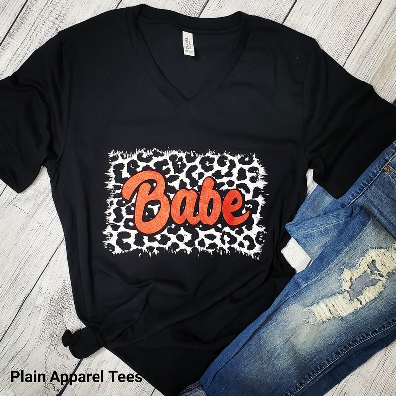 Leopard Patch Babe V-Neck - Bless UR Heart Boutique