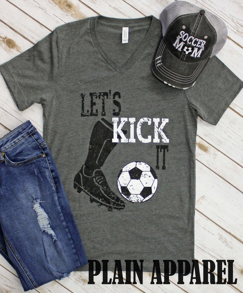 Soccer Let's Kick It V-Neck - Bless UR Heart Boutique