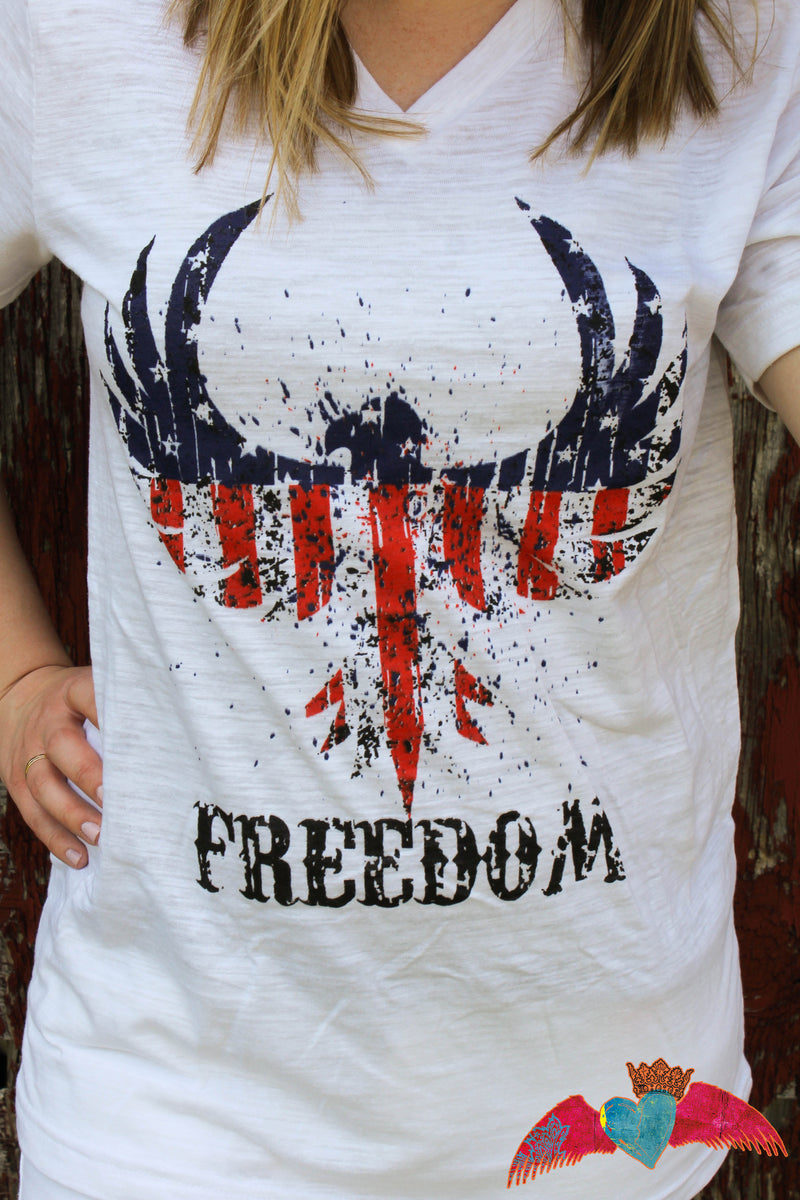 Freedom on White V-Neck - Bless UR Heart Boutique