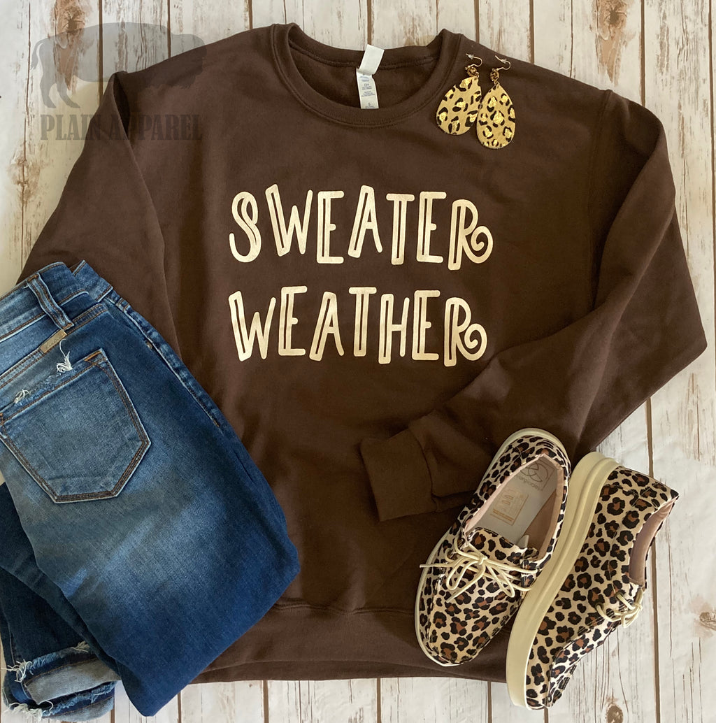 Sweater Weather Brown Crew Sweatshirt - Bless UR Heart Boutique