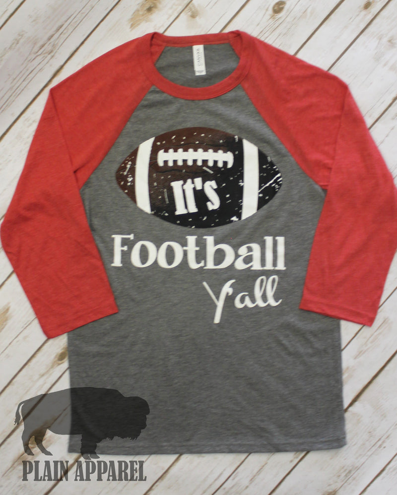 It's Football Y'all Raglan RED - Bless UR Heart Boutique