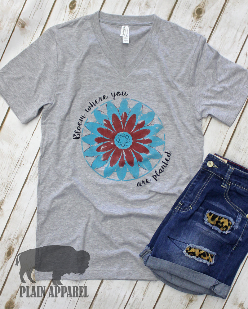 Bloom Where You Are Planted V-Neck Tee - Bless UR Heart Boutique