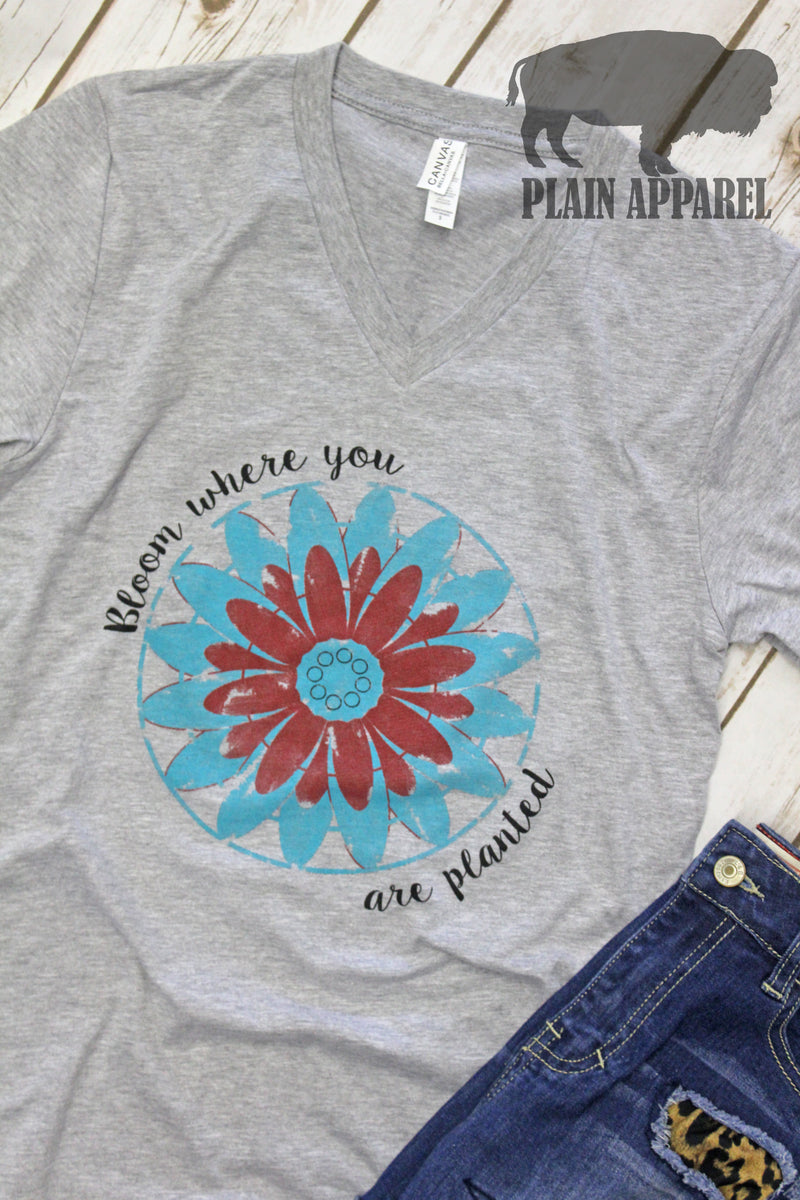 Bloom Where You Are Planted V-Neck Tee - Bless UR Heart Boutique