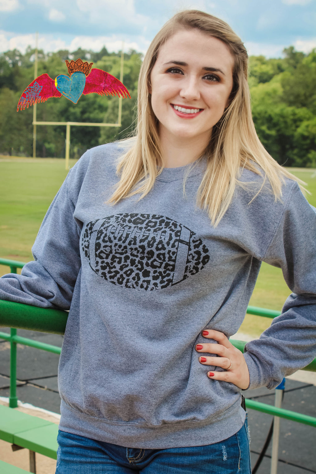Cheetah Football Crew Sweatshirt - Bless UR Heart Boutique