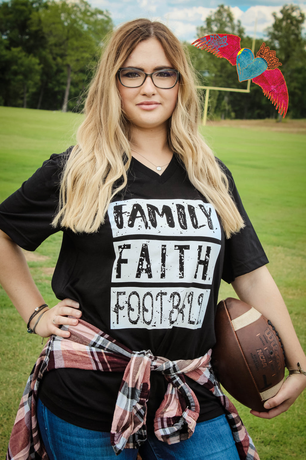 Family Faith Football V-Neck - Bless UR Heart Boutique